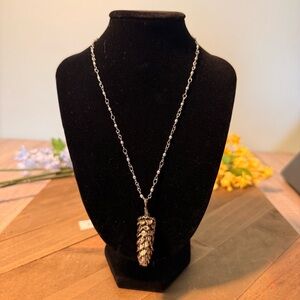NWT J. Jill Pinecone Pendant Necklace | Silver Tone Nature Woodland Boho